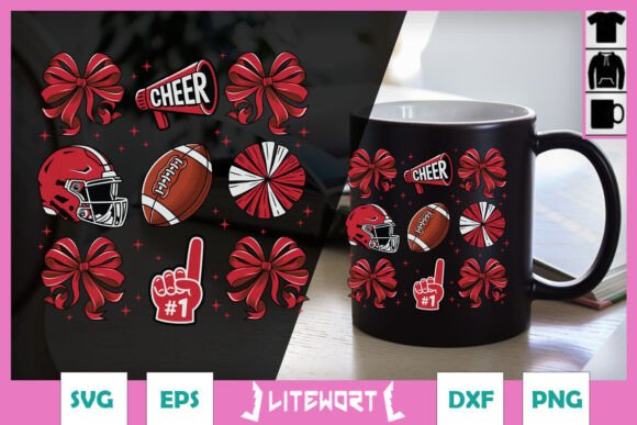 Coquette Football Cheer Football Bow SVG for Graphics & Crafts