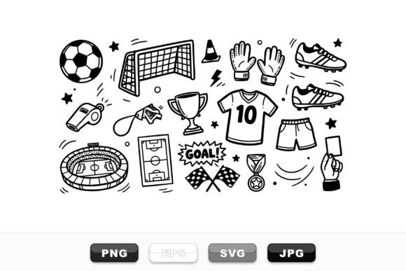 Hand Drawn Soccer Icon Set for Graphics & Crafts